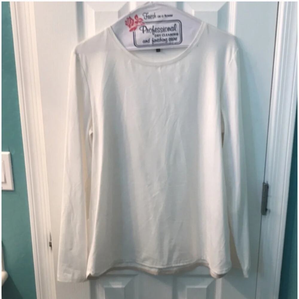 NEW! Lafayette 148 New York Stretch Cotton Tee in WHITE (L) - Picture 4 of 13